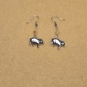 Earrings: hooks: Piggy with yellow Crystals