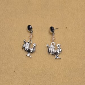 Earrings: Studs: Chickens with pink Crystals