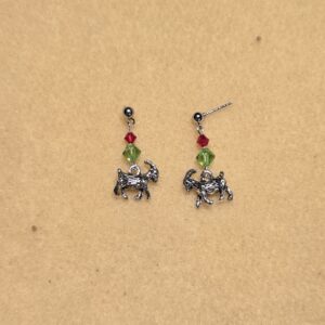 Earrings: studs: goats with Green and Red Crystals