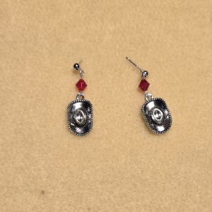 Earrings: studs: Cowboy Hat with Red Crystals