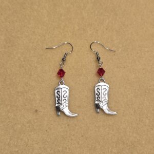 Earrings: hooks: Cowboy Boots with Red Crystals