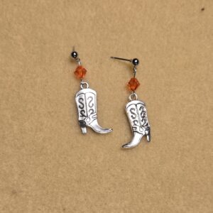 Earrings: Studs: Cowboy Boots with Orange Crystals
