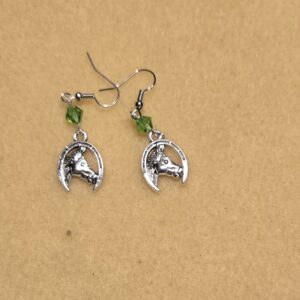 Earrings: Hooks: Lucky Horses with Green Crystals