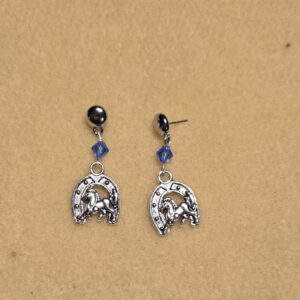 Earrings: Studs: Lucky Horses with Blue Crystals