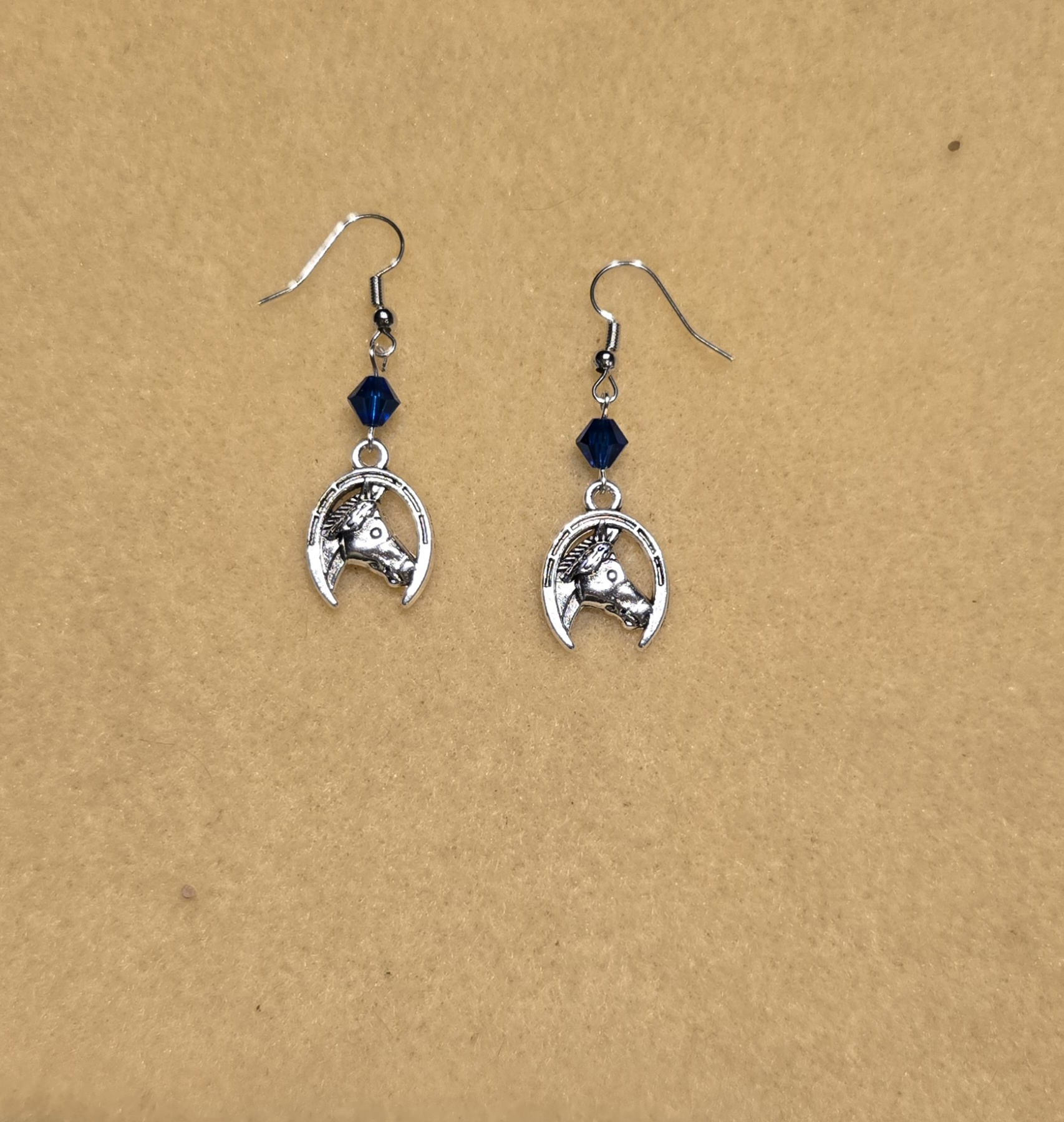 Earrings: hooks: Lucky Horses with Dark Crystals