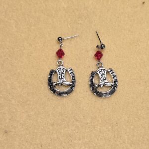Earrings: Studs: Lucky Boots with Red Crystals