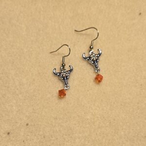 Earrings: Hooks: Western Skull with orange Crystals