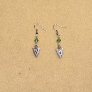 Earrings: Hooks: Arrow Head with Green Crystals