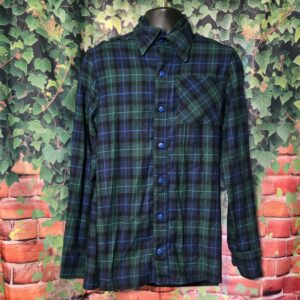 Men's Flannel Shirts - Blue and Green Plaid with pocket ; Size Small