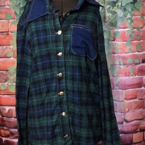 Shirts long Sleeve Flannel: Blue and Green Plaid with denim accents Women's size Large