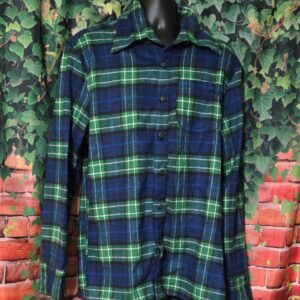 Men's Flannel Shirts - Green and Blue Plaid with pocket ; Size Large